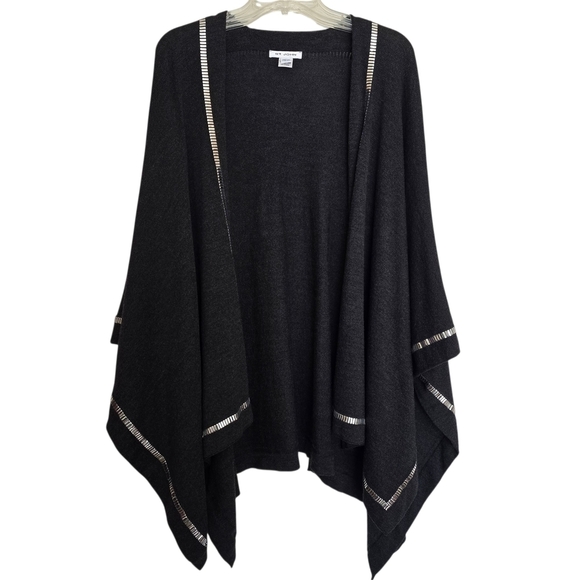 St. John Sweaters - St. John Charcoal Grey Cape Poncho with Silver Trim